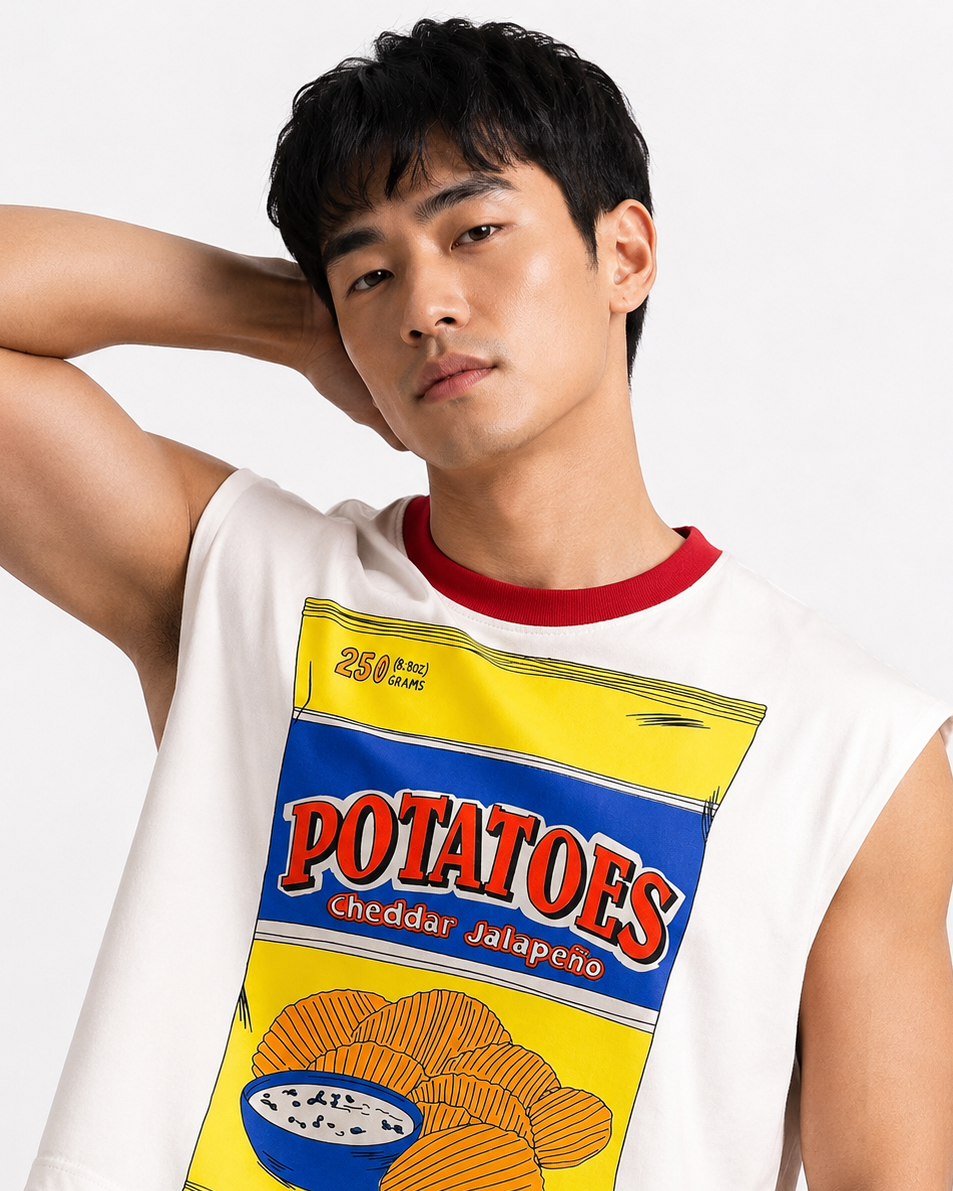 Cheddar Jalapeño Red Ribbed Cropped Muscle Tee
