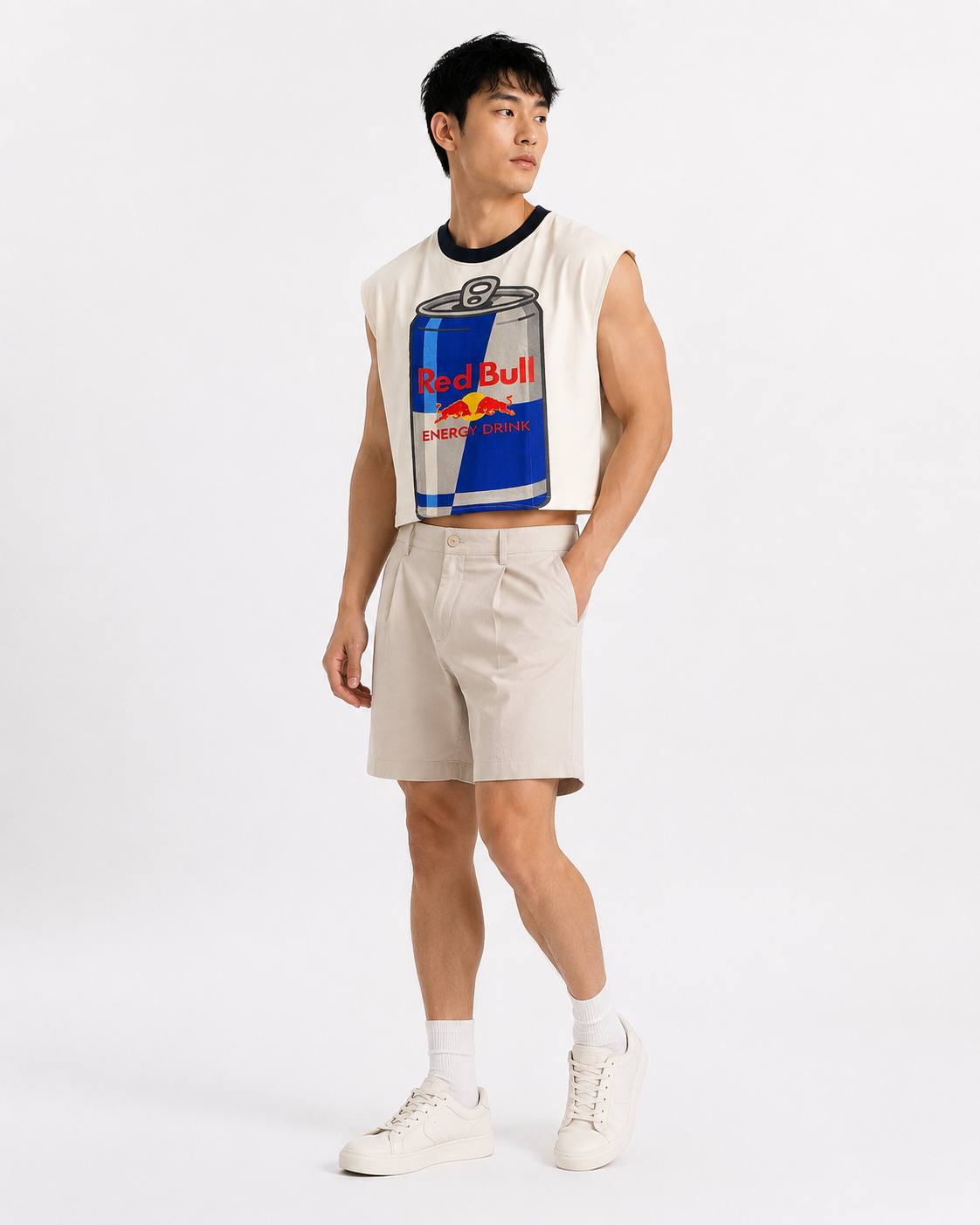 Red Bull Black Ribbed Cropped Muscle Tee