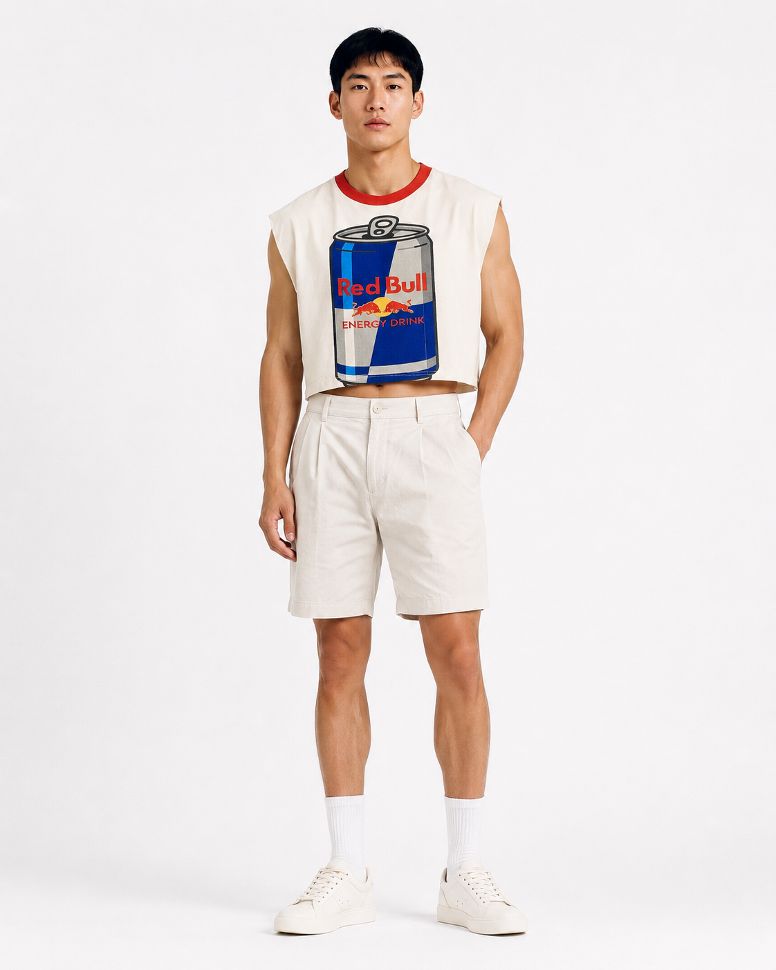 Red Bull Red Ribbed Cropped Muscle Tee