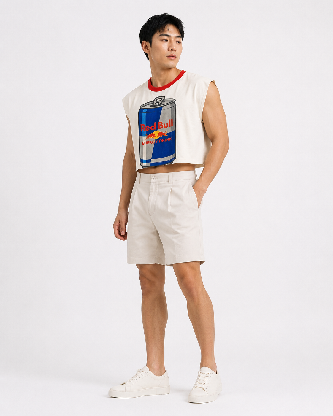Red Bull Red Ribbed Cropped Muscle Tee