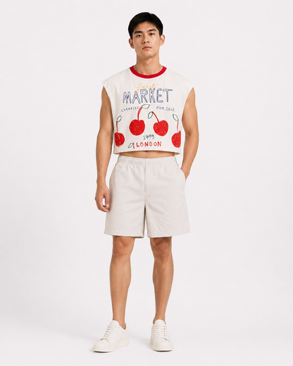 London Cherry Market Red Ribbed Cropped Muscle Tee