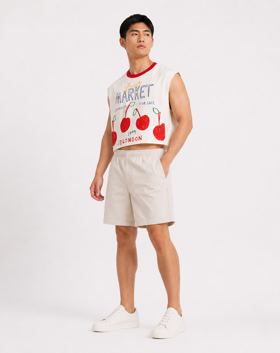 London Cherry Market Red Ribbed Cropped Muscle Tee