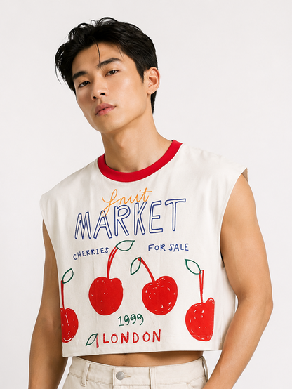 London Cherry Market Red Ribbed Cropped Muscle Tee
