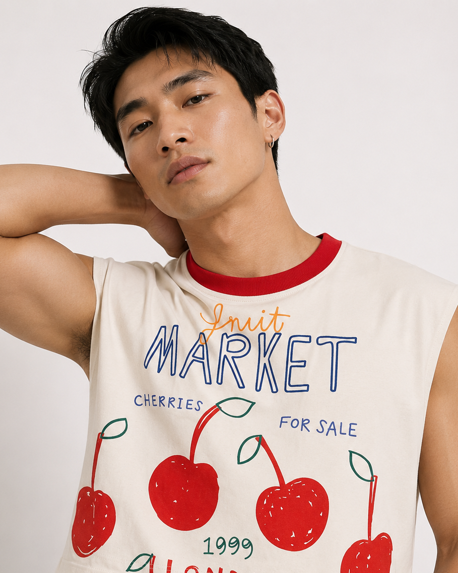 London Cherry Market Red Ribbed Cropped Muscle Tee