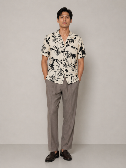 Monochrome Botanical Resort Shirt - Slimfit
