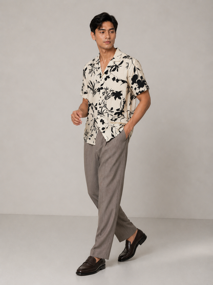 Monochrome Botanical Resort Shirt - Slimfit