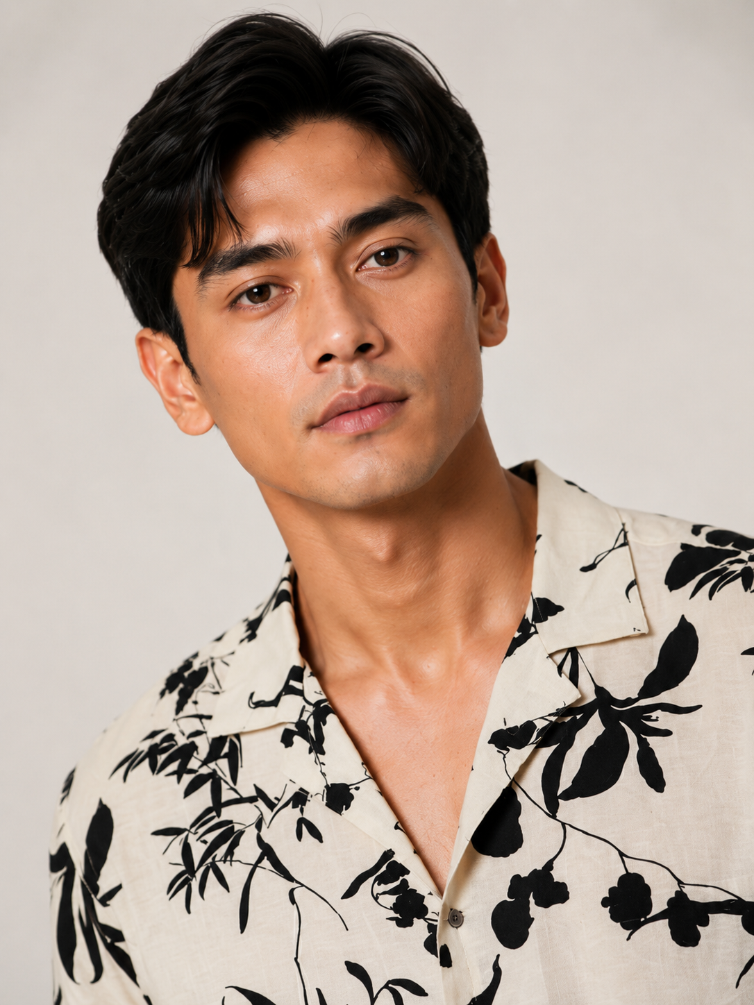 Monochrome Botanical Resort Shirt - Slimfit
