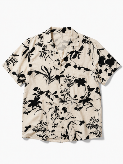 Monochrome Botanical Resort Shirt - Slimfit