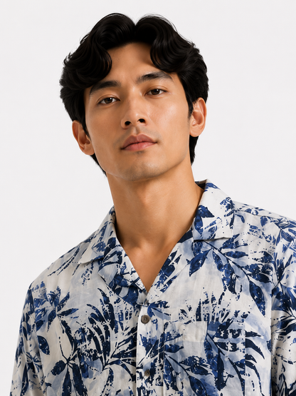 Coastal Botanical Resort Shirt in Navy