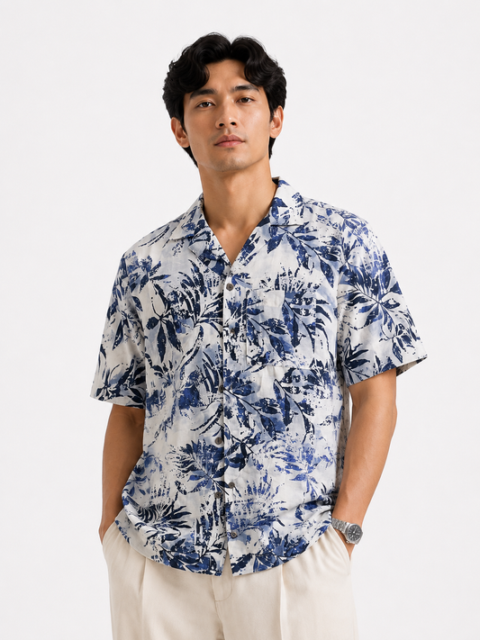 Coastal Botanical Resort Shirt in Navy