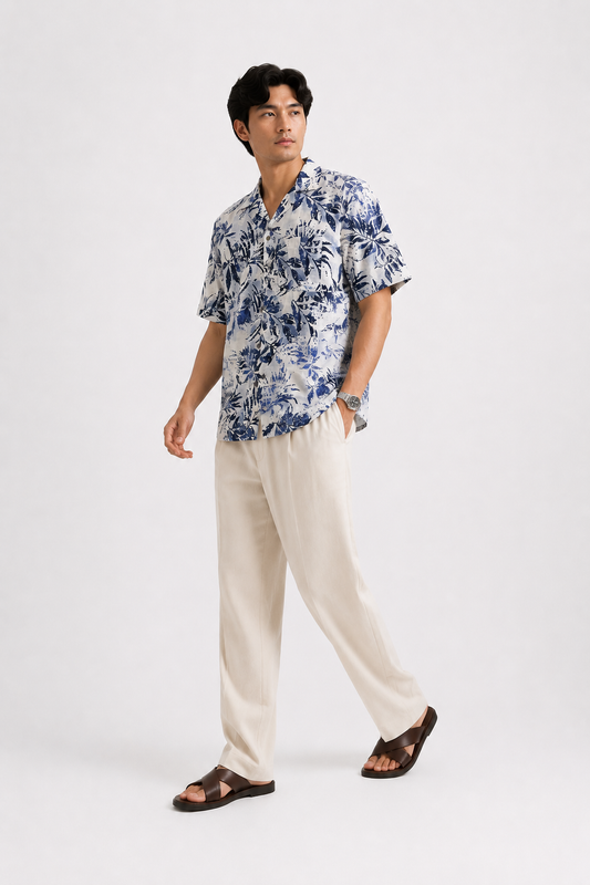 Coastal Botanical Resort Shirt in Navy