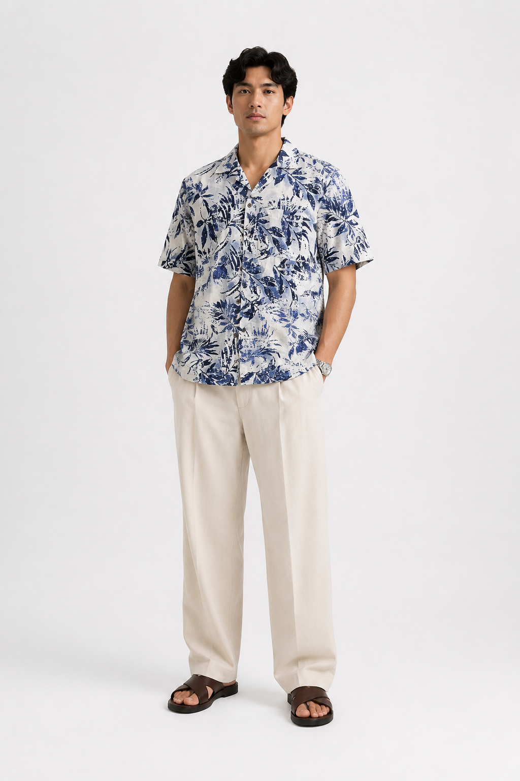 Coastal Botanical Resort Shirt in Navy