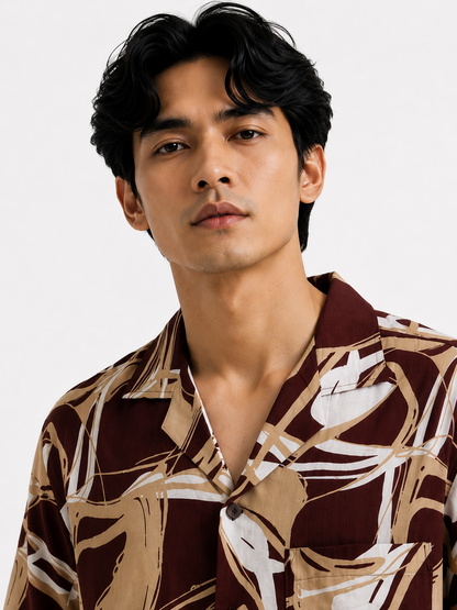 Abstract Brushstroke Resort Shirt in Merlot