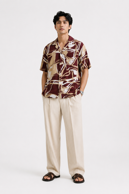 Abstract Brushstroke Resort Shirt in Merlot