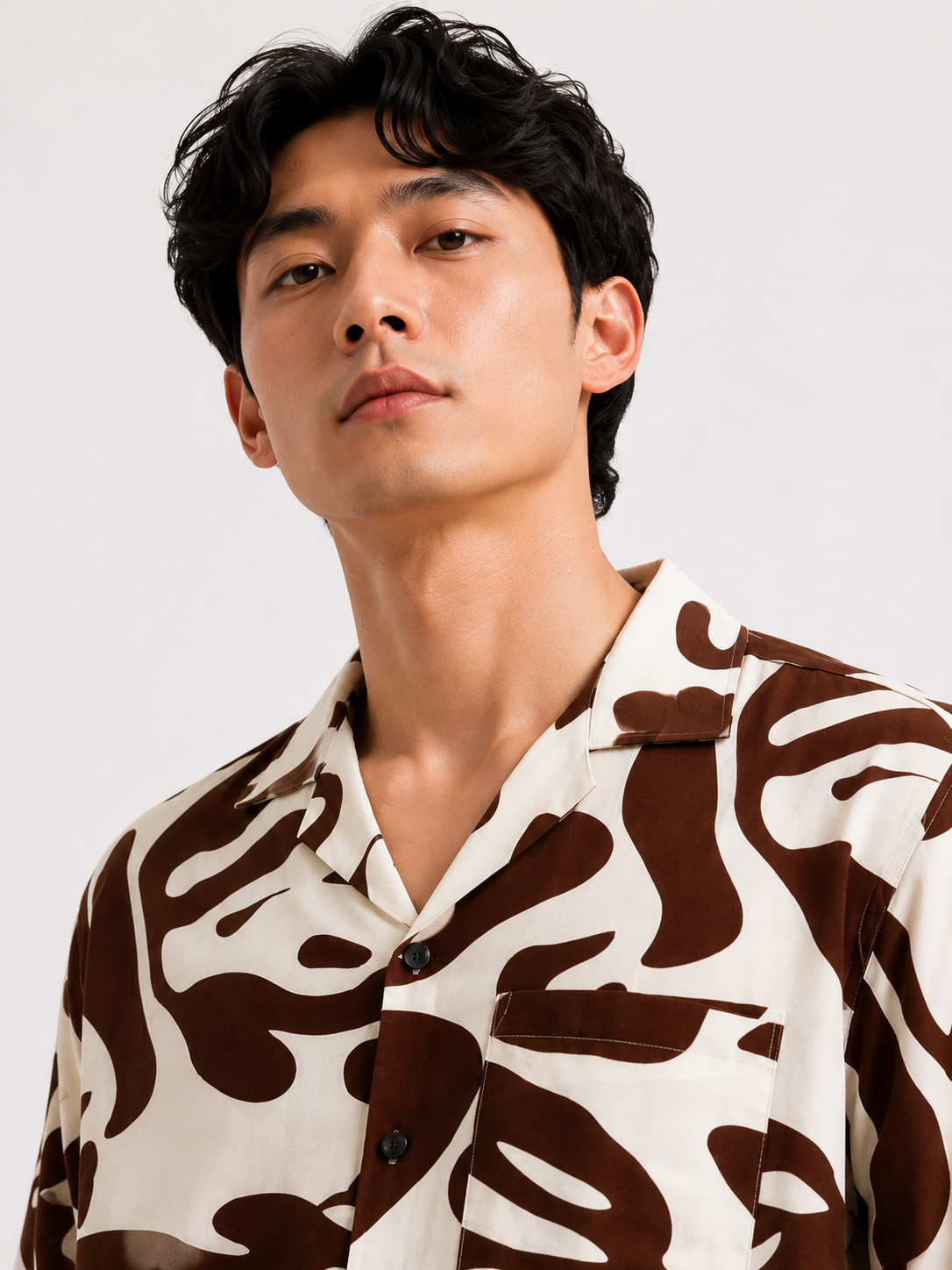 Abstract Botanical Resort Shirt in Espresso