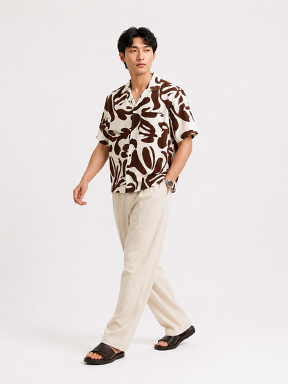 Abstract Botanical Resort Shirt in Espresso