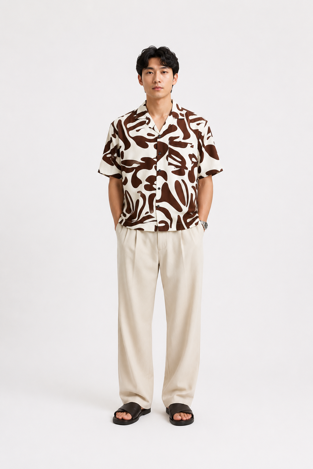 Abstract Botanical Resort Shirt in Espresso