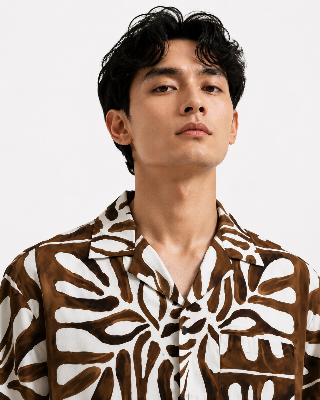 Monstera Grid Resort Shirt in Mocha