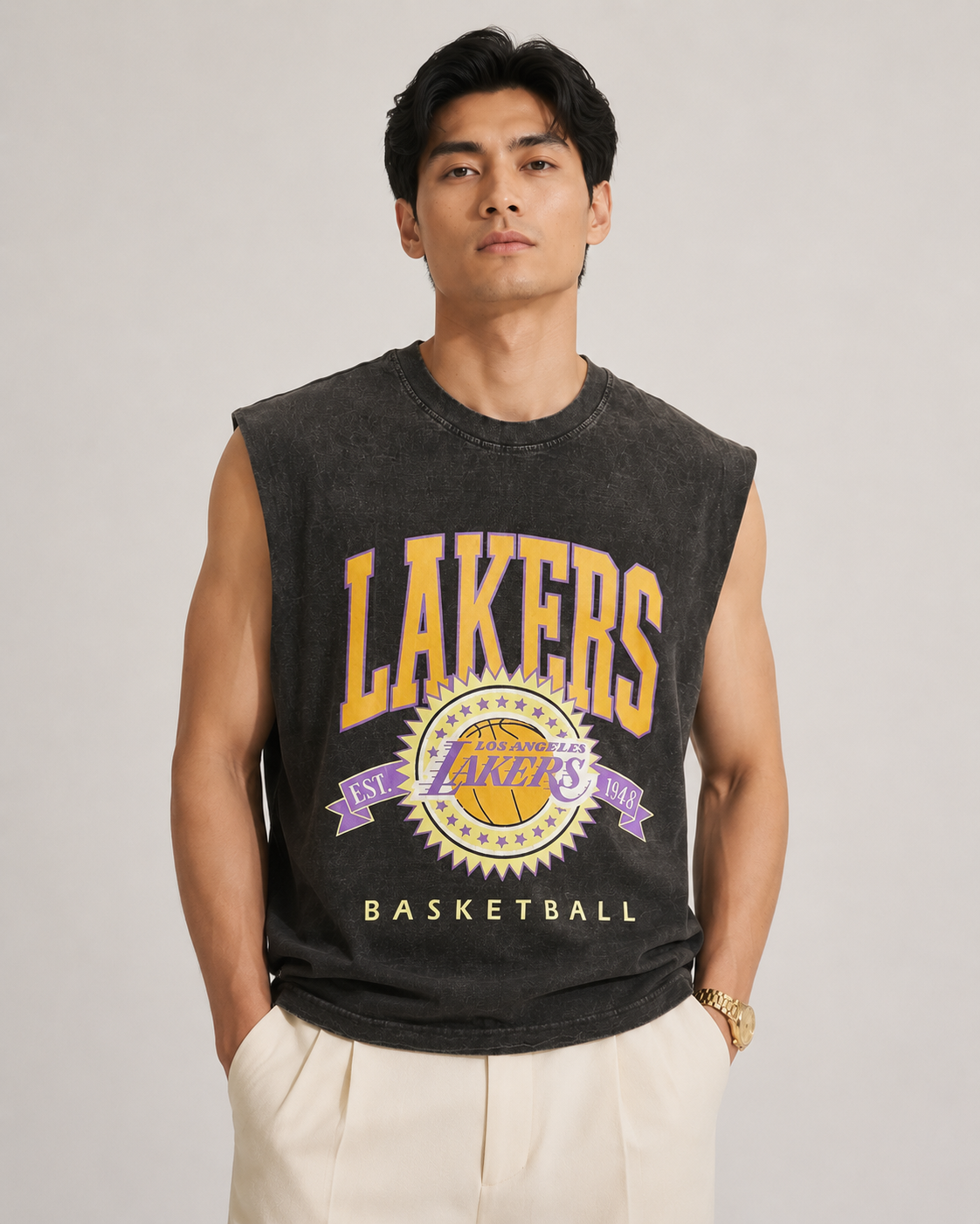 Lakers Acid Wash Sleeveless Tee