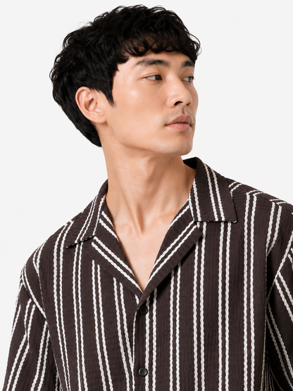 Striped Resort Polo — Dark Brown