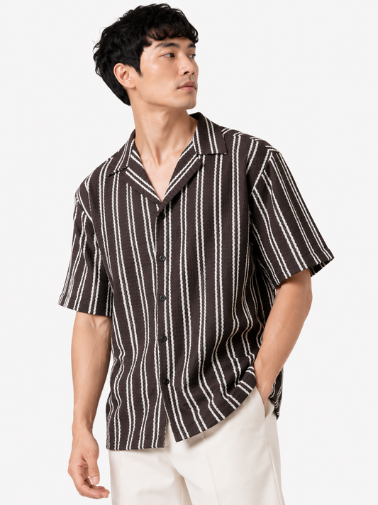 Striped Resort Polo — Dark Brown