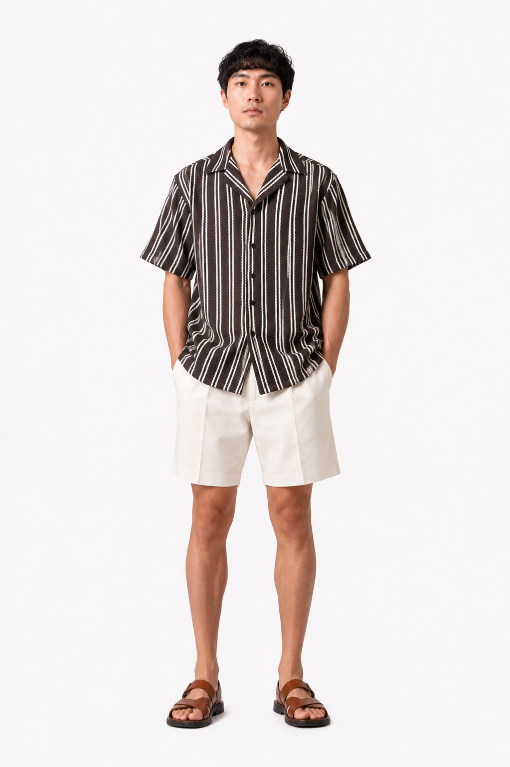 Striped Resort Polo — Dark Brown
