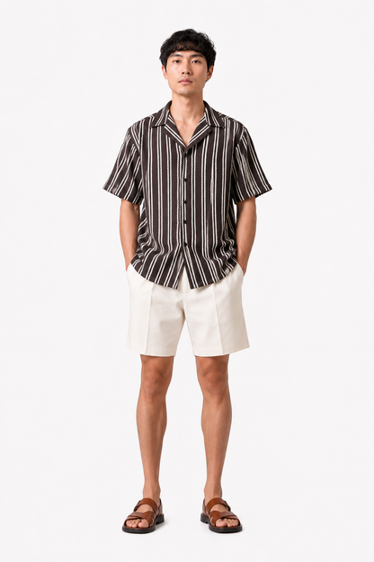 Striped Resort Polo — Dark Brown