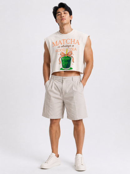 Matcha Is Always a Good Idea Cropped Muscle Tee