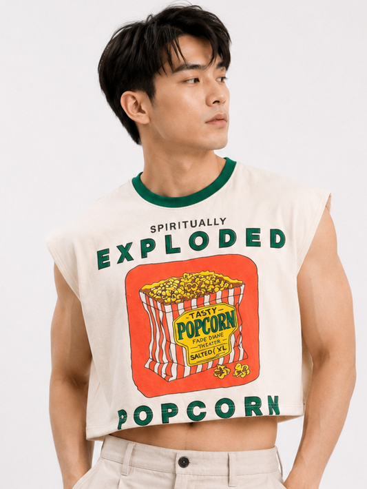 Spiritually Exploded Popcorn Green Ribbed Cropped Muscle Tee