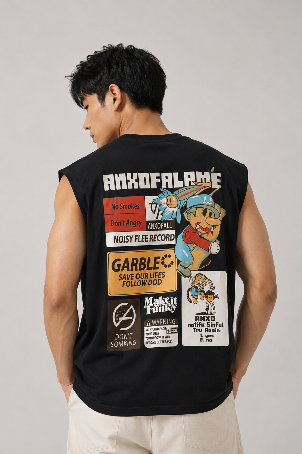 Anxdafall Patch Muscle Tee — Black