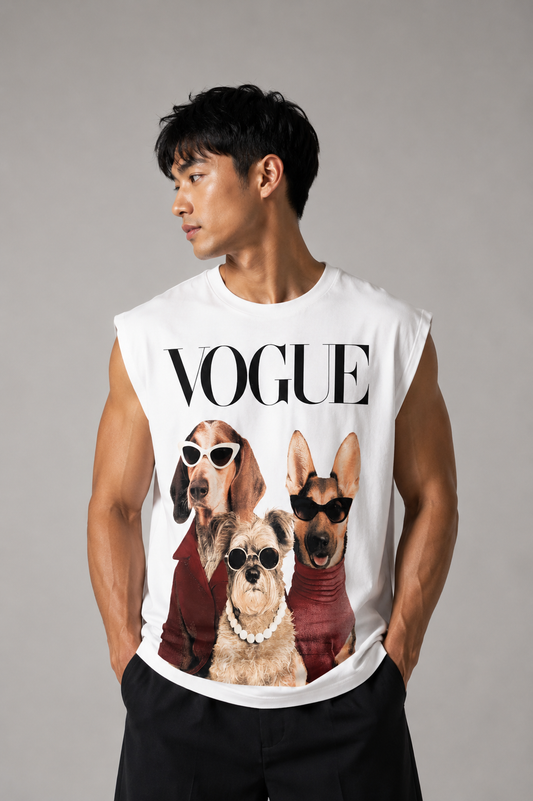 Vogue Dogs Muscle Tee  — White