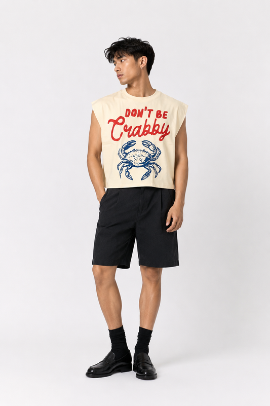 Don’t Be Crabby Cropped Muscle Tee — Cream