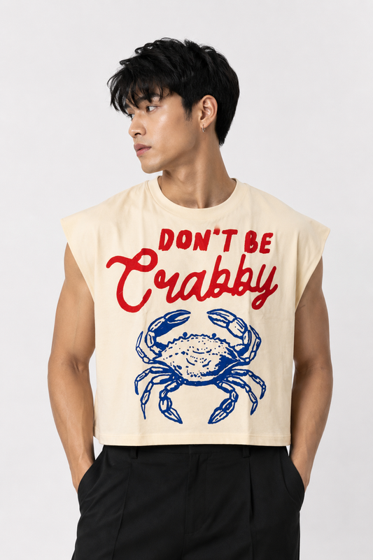 Don’t Be Crabby Cropped Muscle Tee — Cream