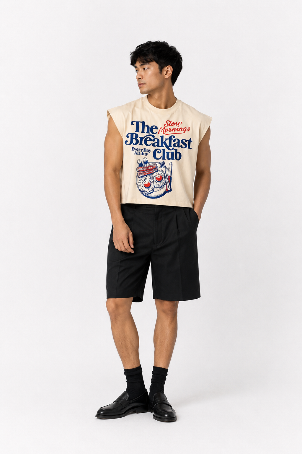 Breakfast Club Cropped Muscle Tee — Cream