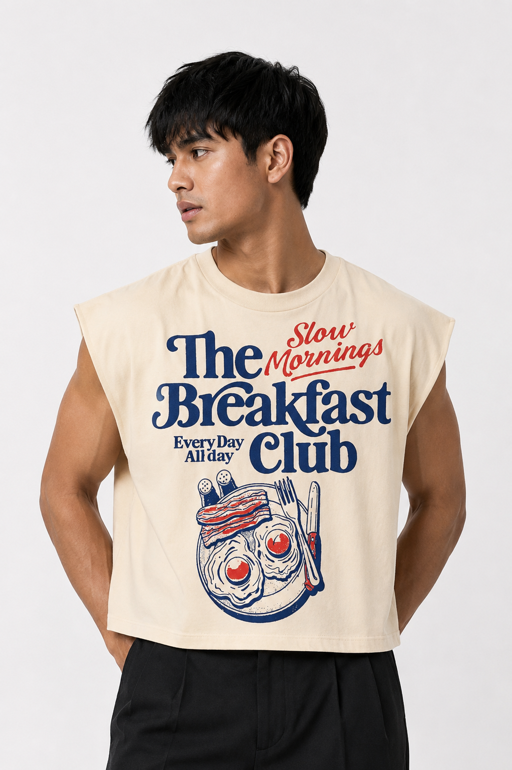 Breakfast Club Cropped Muscle Tee — Cream