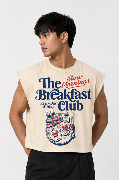 Breakfast Club Cropped Muscle Tee — Cream