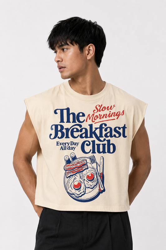 Breakfast Club Cropped Muscle Tee — Cream