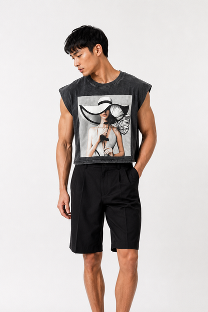 Editorial Muse Cropped Muscle Tee — Washed Black