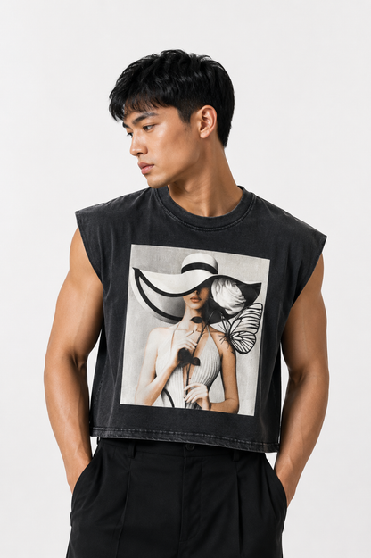 Editorial Muse Cropped Muscle Tee — Washed Black