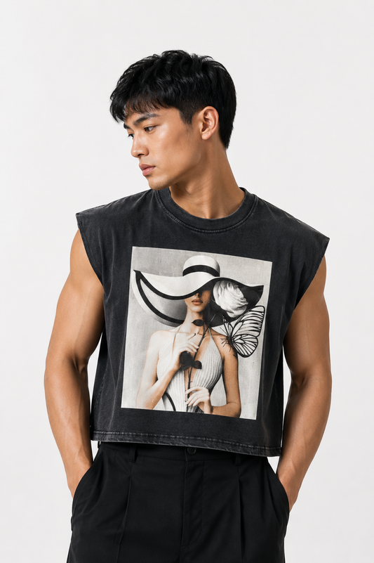 Editorial Muse Cropped Muscle Tee — Washed Black