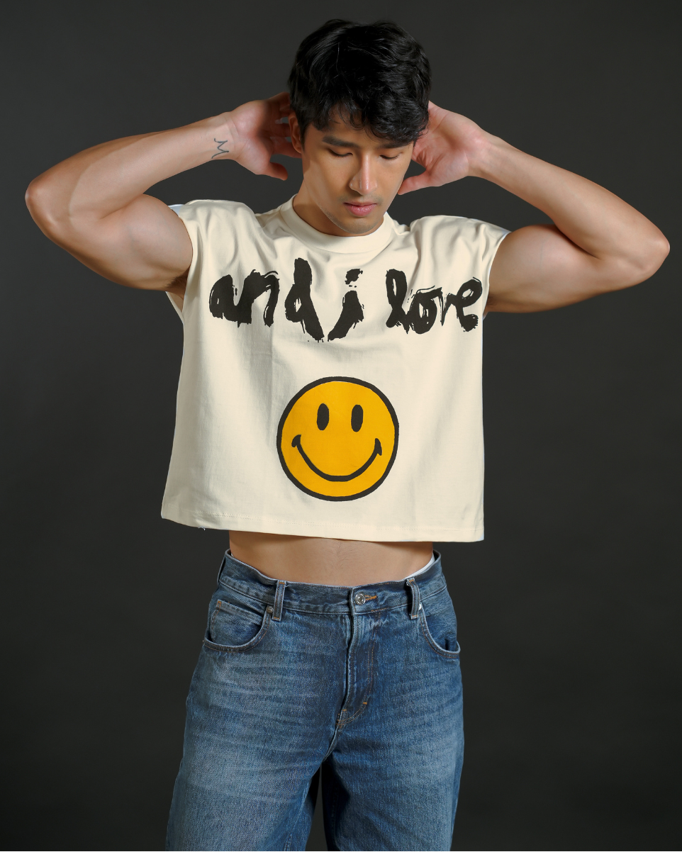 And I Love Smiley Cropped Muscle Tee — Cream