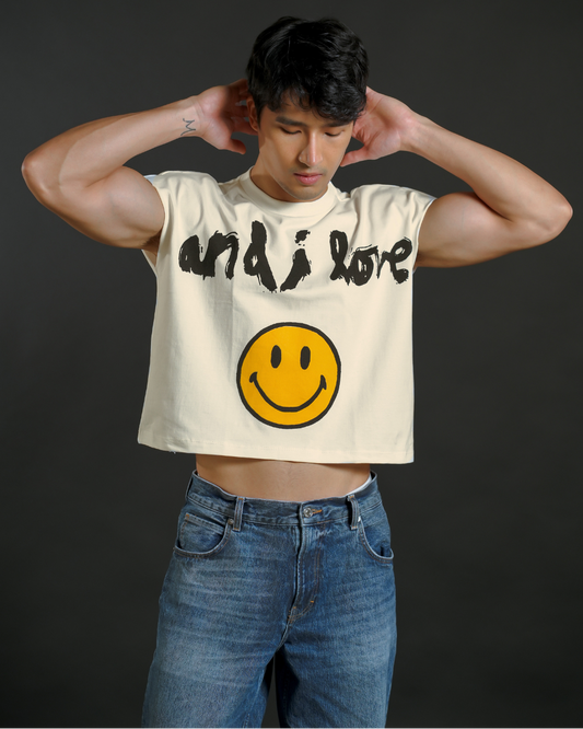 And I Love Smiley Cropped Muscle Tee — Cream