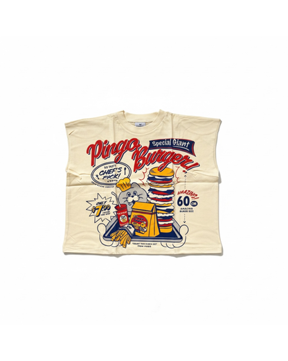 Pingo Burger Cropped Muscle Tee — Cream