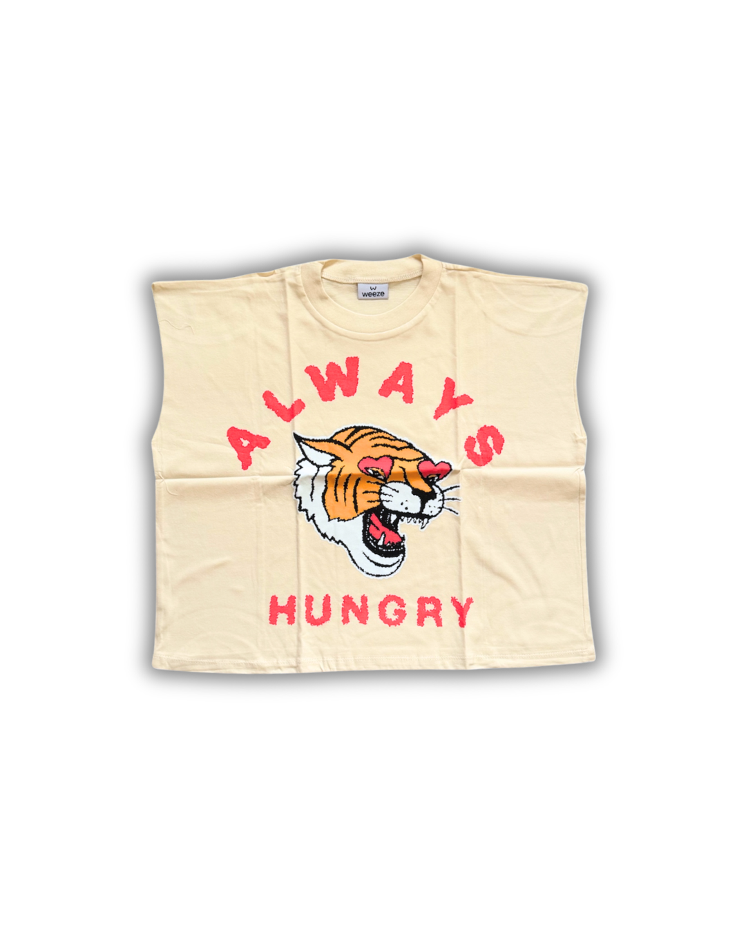 Always Hungry Tiger Cropped Muscle Tee — Cream