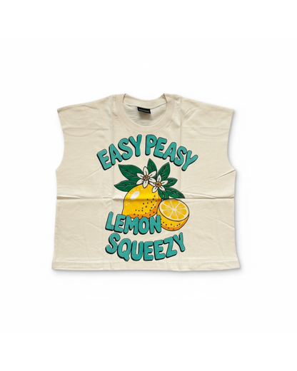 Easy Peasy Lemon Cropped Muscle Tee — Cream