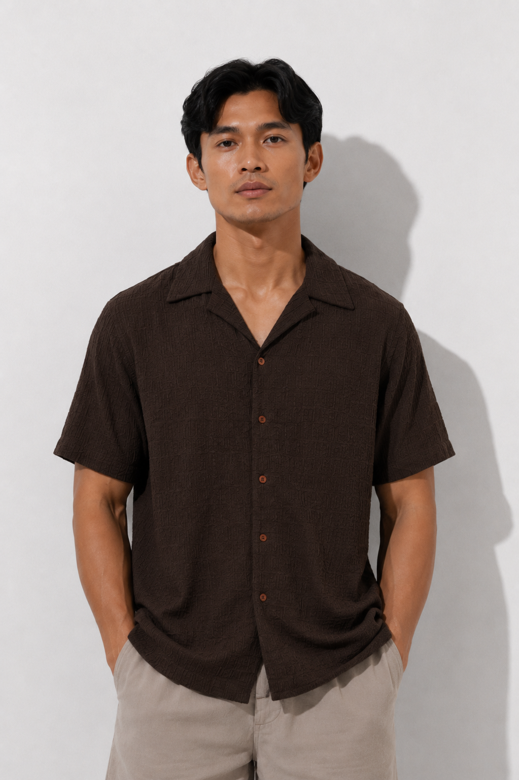 Brown Seersucker Camp Shirt