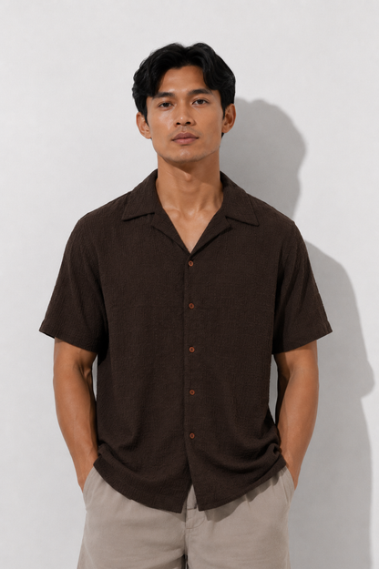 Brown Seersucker Camp Shirt