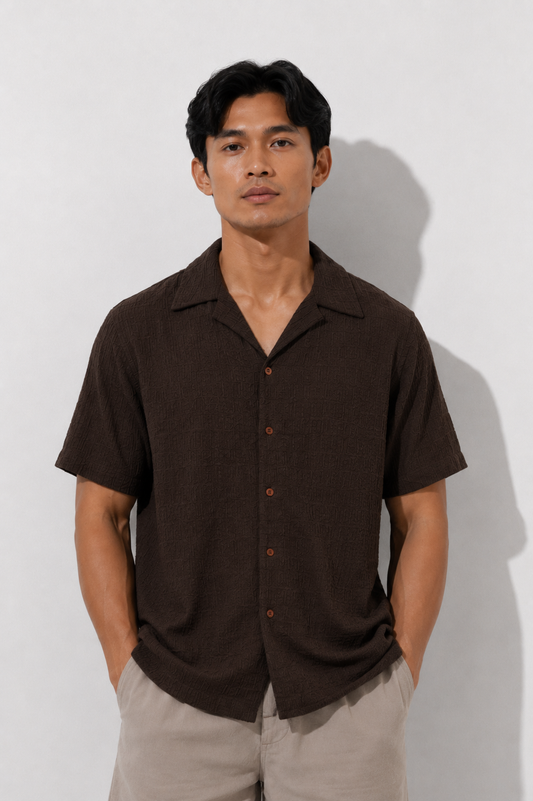 Brown Seersucker Camp Shirt