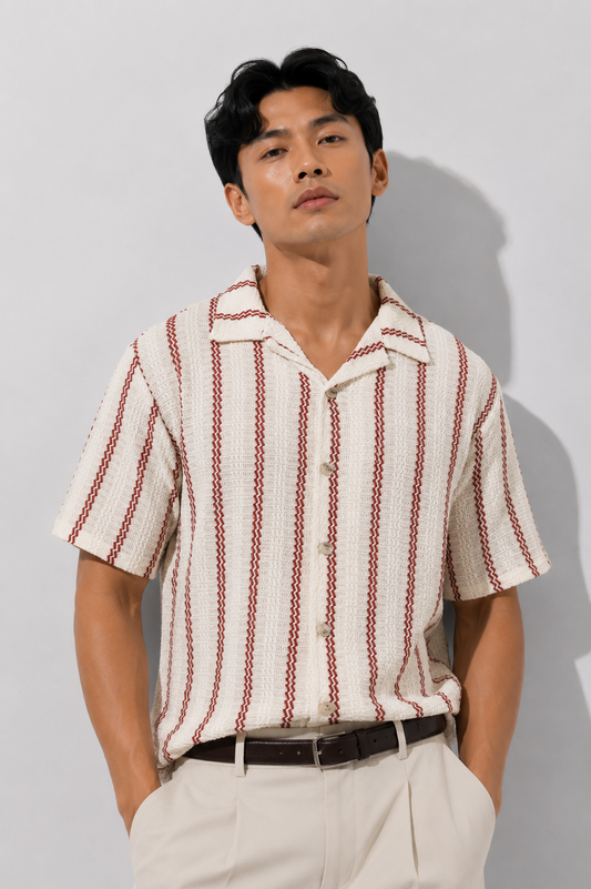 Bordeaux Stripe Camp Shirt