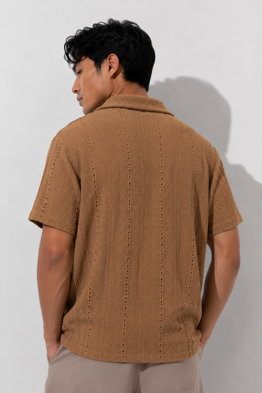 Taupe Textured Camp Shirt